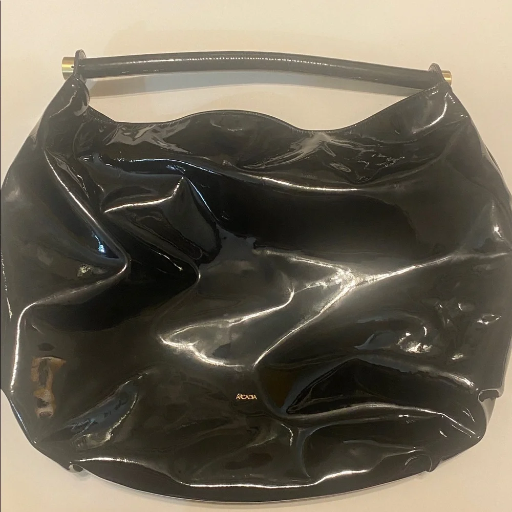 Authentic Arcadia Large Black Renee Patent Leather Hobo Style 8116